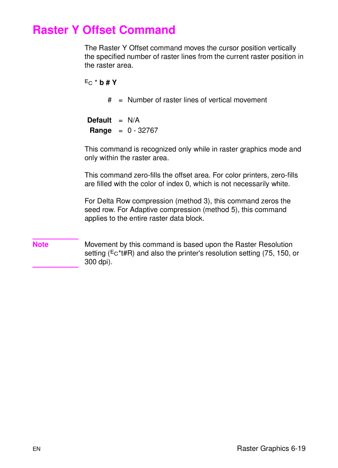 HP L 5 manual Raster Y Offset Command, ? * b # Y 