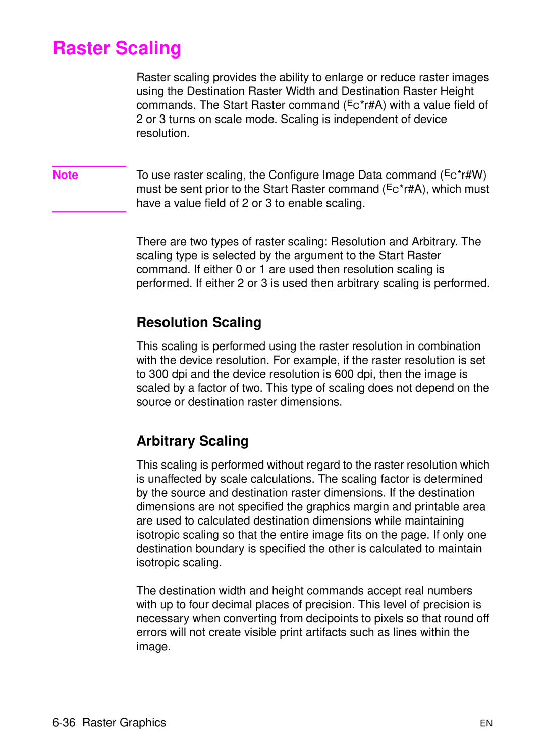 HP L 5 manual Raster Scaling, Resolution Scaling, Arbitrary Scaling 