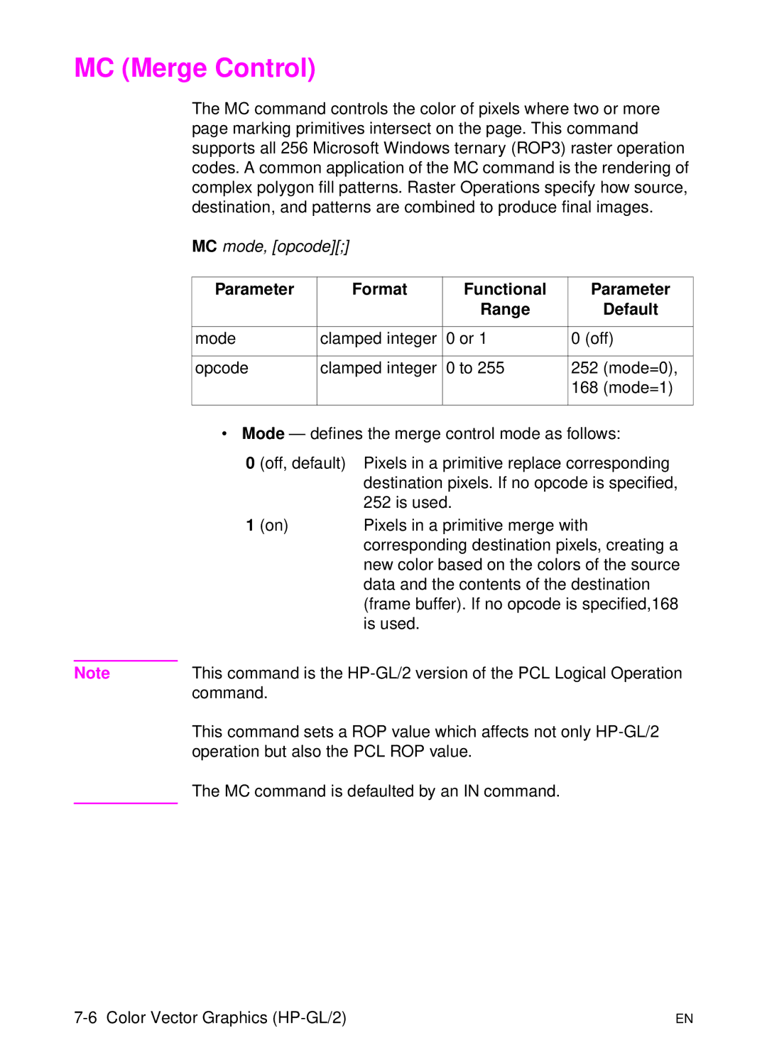 HP L 5 manual MC Merge Control, Default 