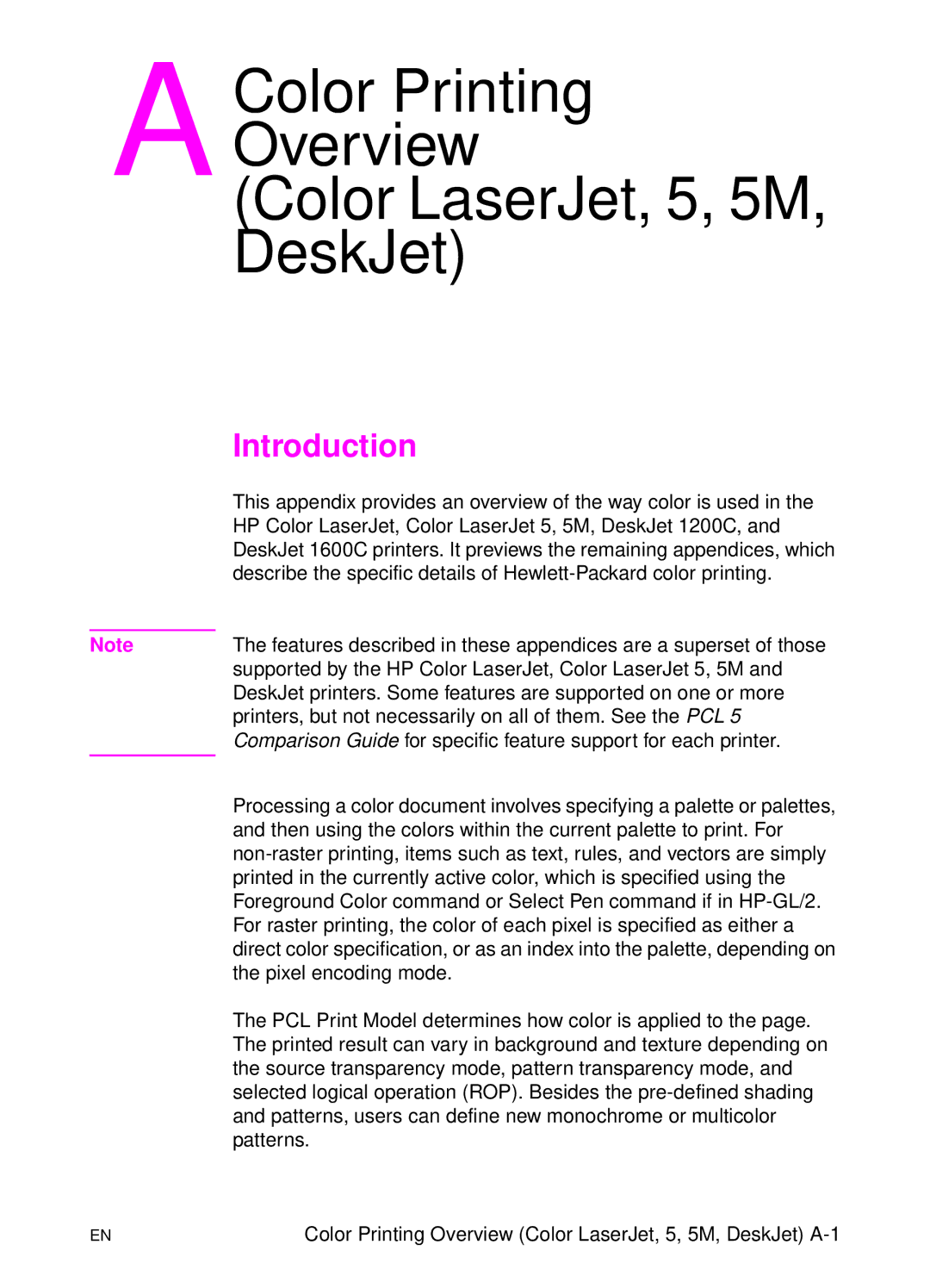 HP L 5 manual Color Printing Overview Color LaserJet, 5, 5M DeskJet 