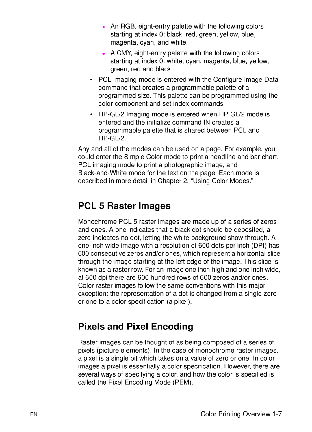 HP manual PCL 5 Raster Images, Pixels and Pixel Encoding 