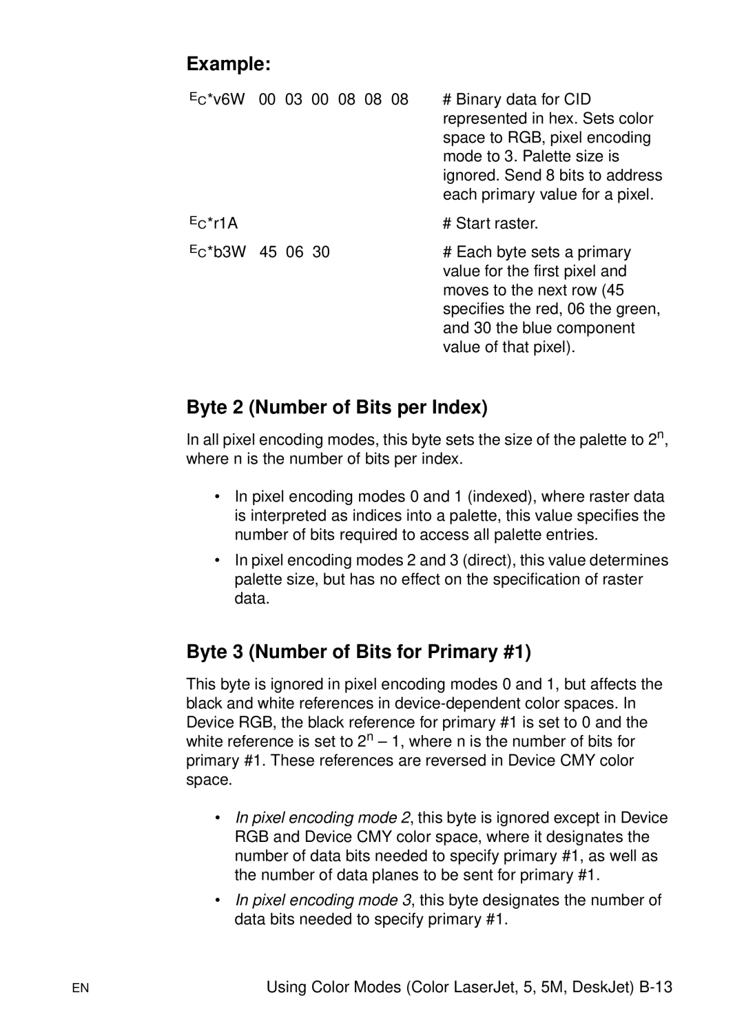 HP L 5 manual Byte 2 Number of Bits per Index, Byte 3 Number of Bits for Primary #1 