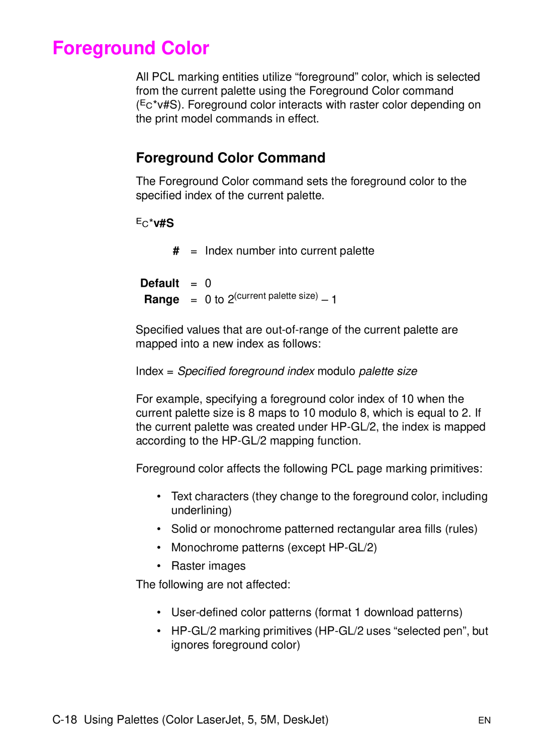 HP L 5 manual Foreground Color Command, ?*v#S 