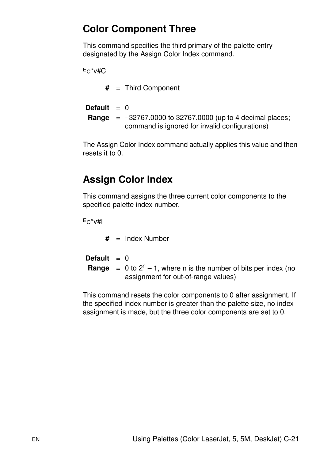 HP L 5 manual Color Component Three, Assign Color Index 