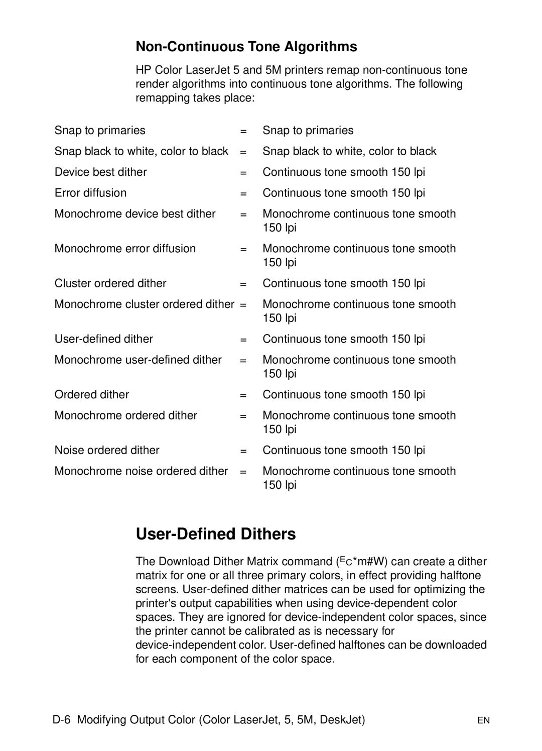 HP L 5 manual User-Defined Dithers, Non-Continuous Tone Algorithms 