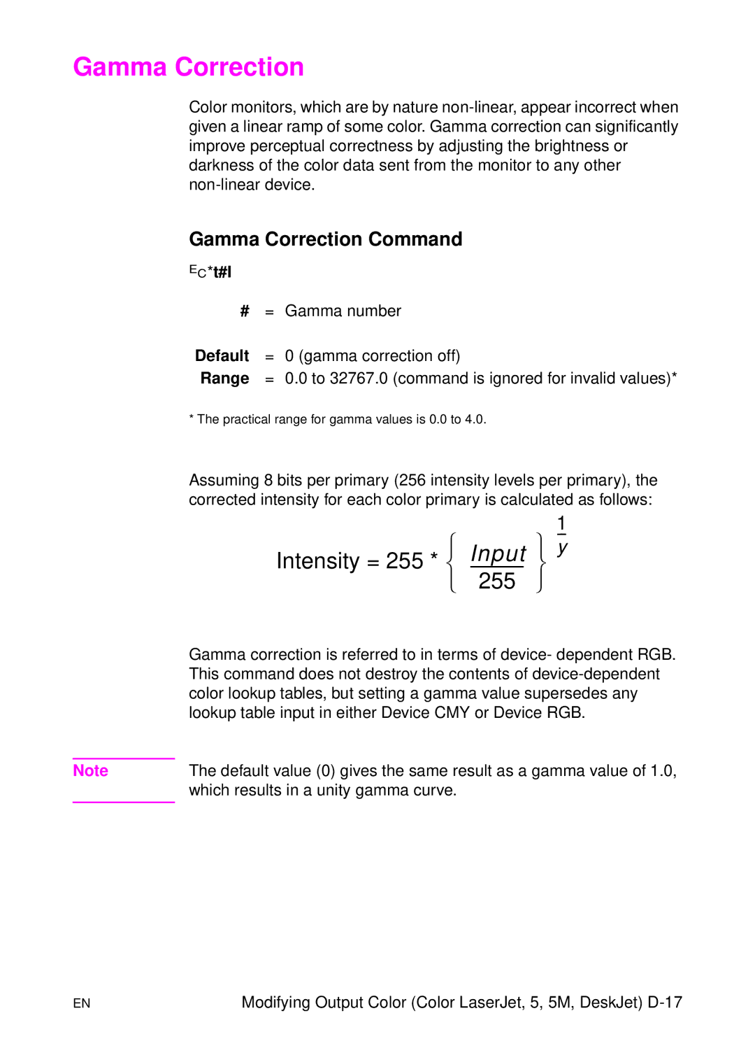 HP L 5 manual Gamma Correction Command, ?*t#I 