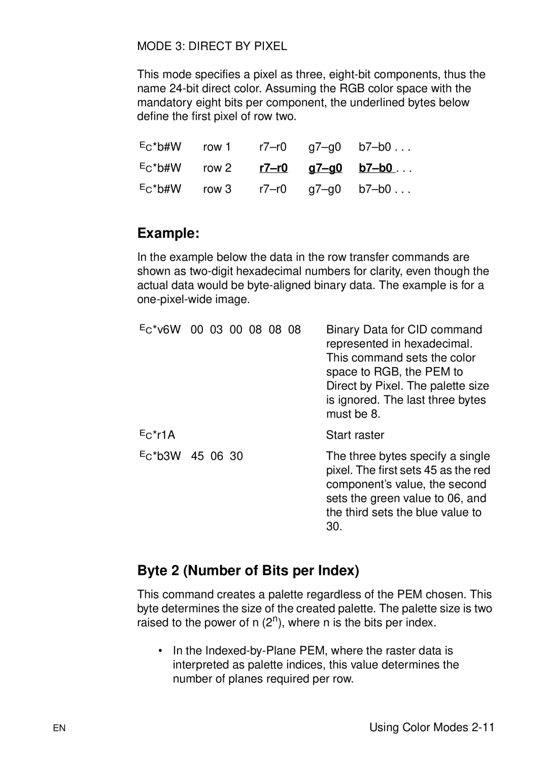 HP L 5 manual Byte 2 Number of Bits per Index, R7-r0 G7-g0 