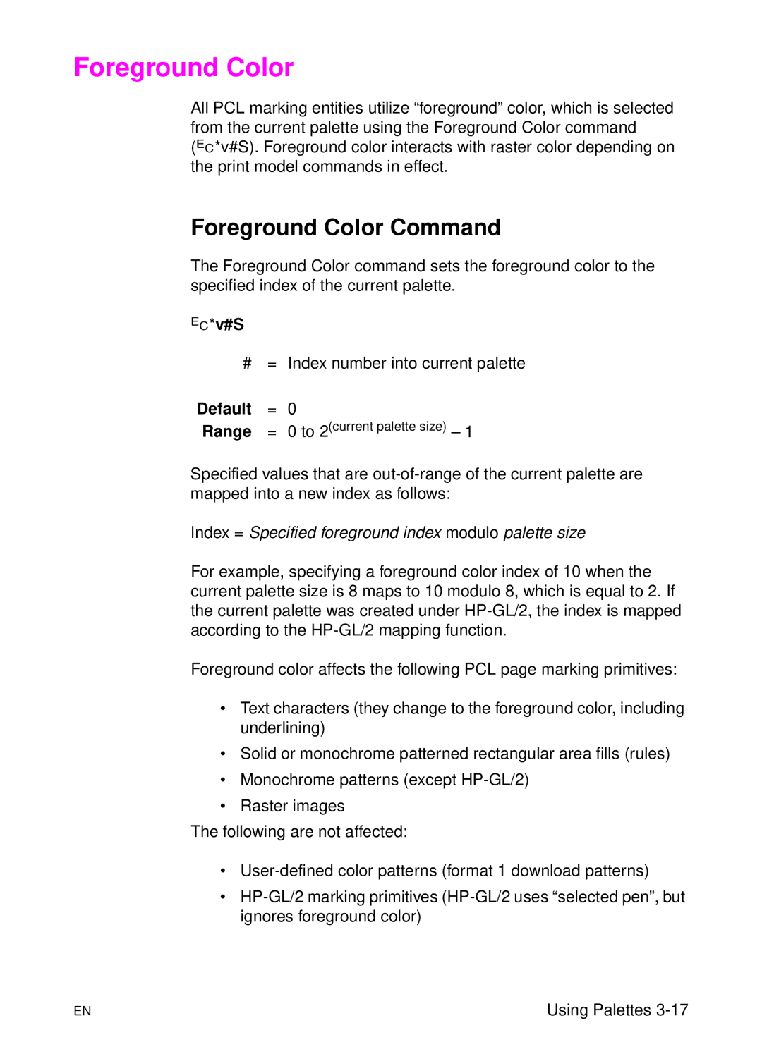 HP L 5 manual Foreground Color Command, ? *v#S 