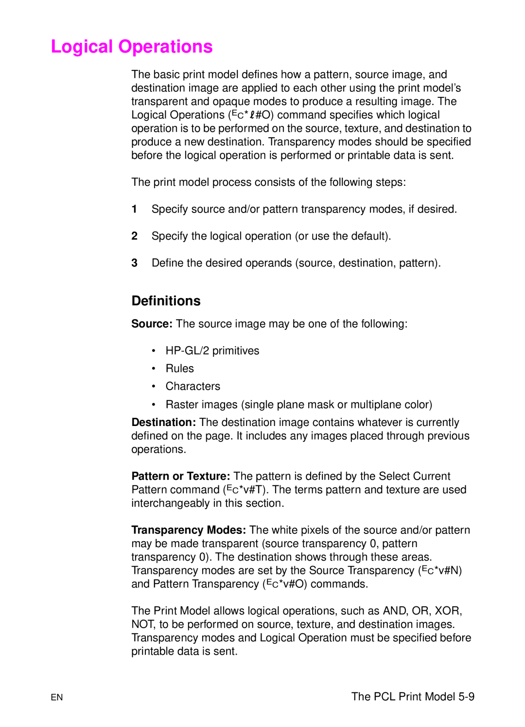 HP L 5 manual Logical Operations, Definitions 