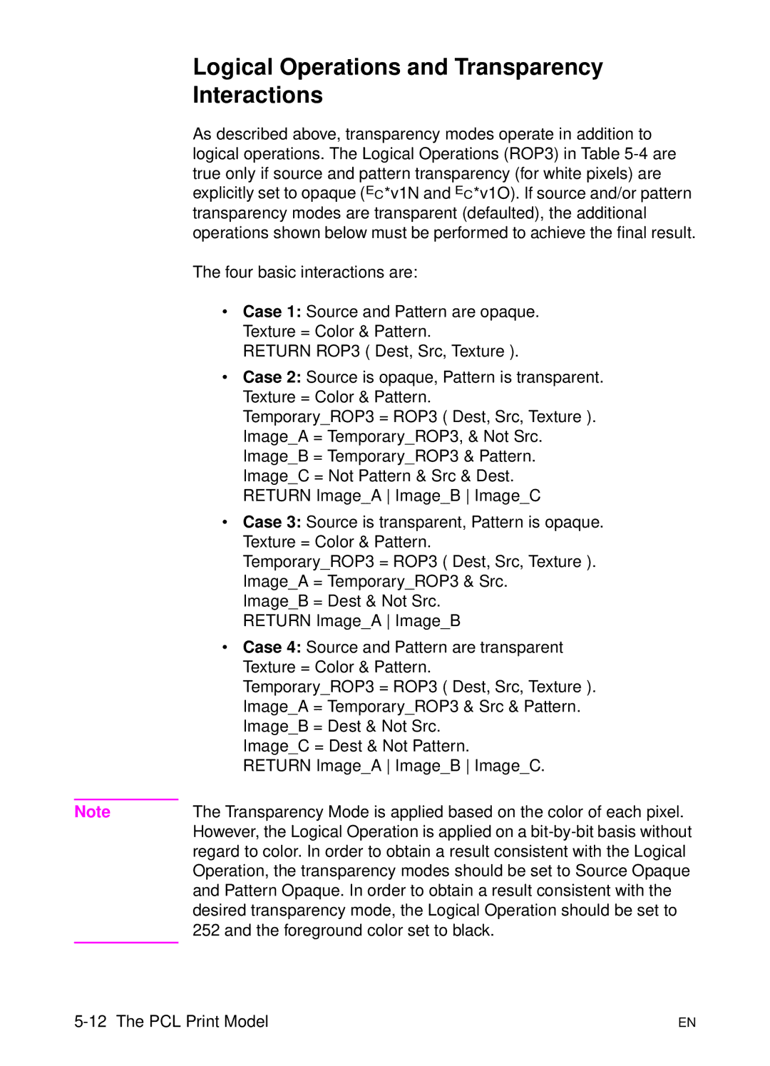 HP L 5 manual Logical Operations and Transparency Interactions 