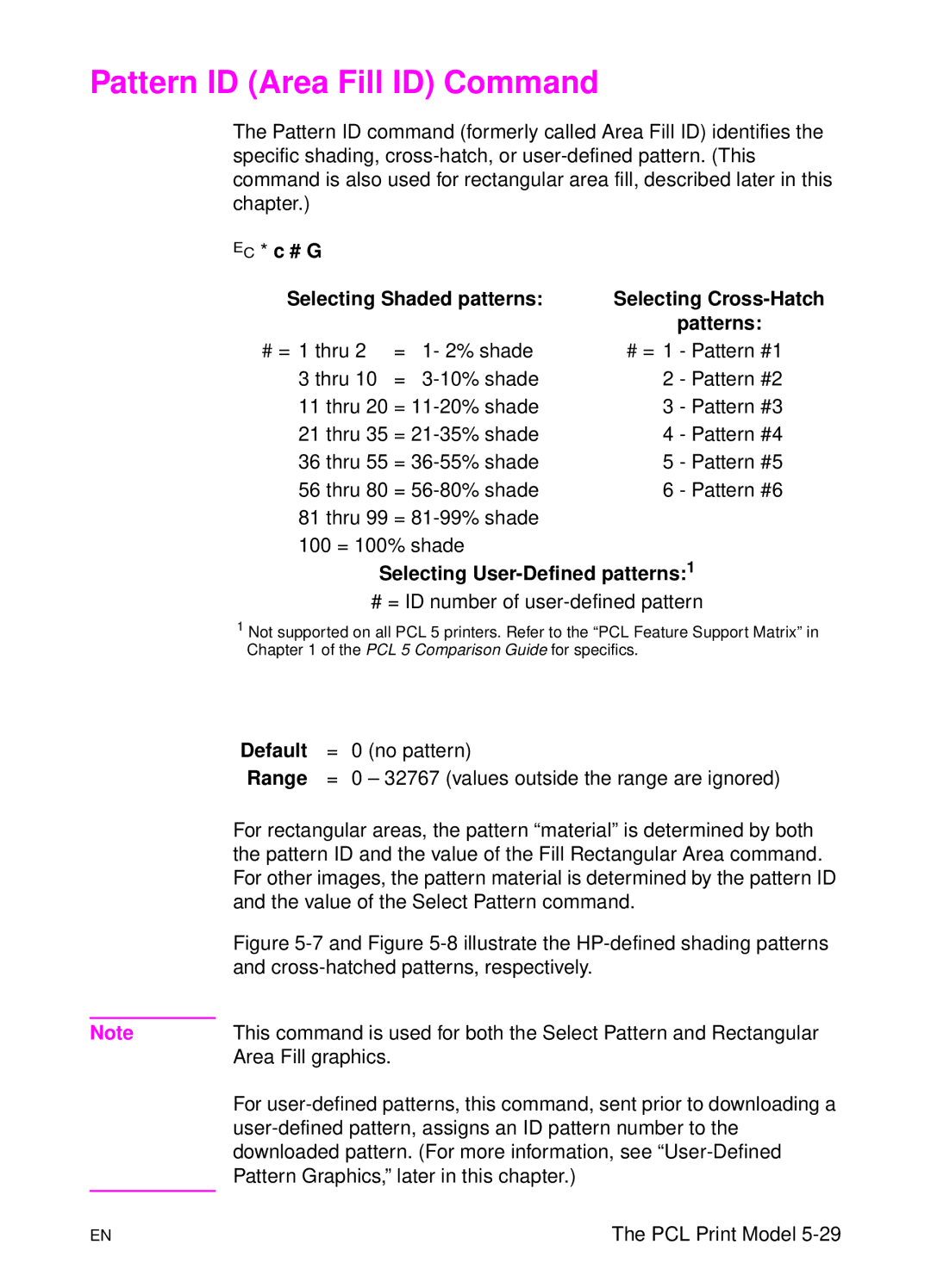 HP L 5 manual Pattern ID Area Fill ID Command, Selecting User-Defined patterns1 