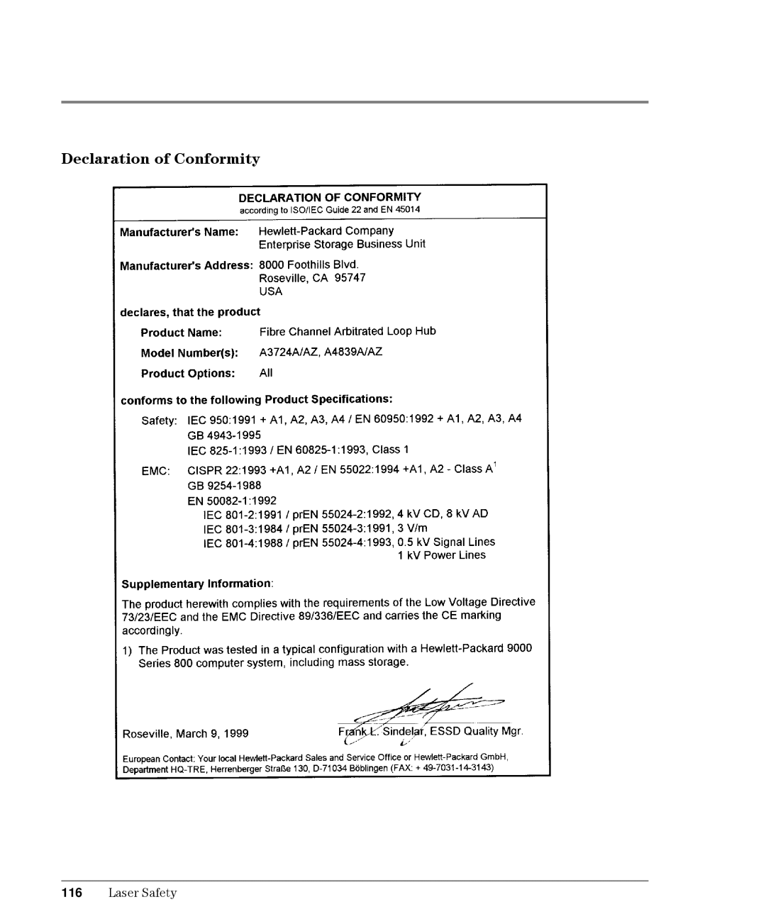 HP L10, Intrusion Prevention System S10 manual Declaration of Conformity 