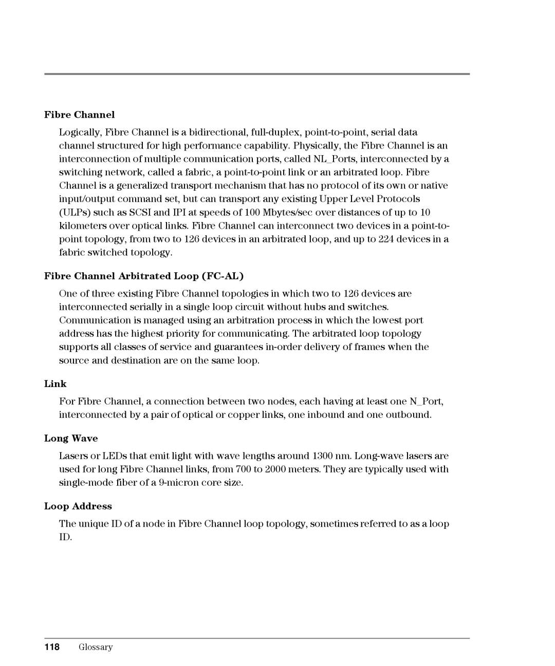 HP L10, Intrusion Prevention System S10 manual Fibre Channel Arbitrated Loop FC-AL, Link, Long Wave, Loop Address 