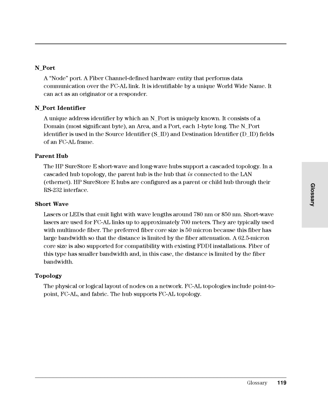 HP Intrusion Prevention System S10, L10 manual NPort Identifier, Parent Hub, Short Wave, Topology 