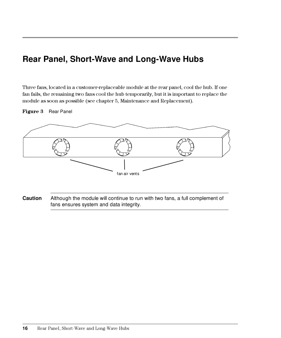 HP L10, Intrusion Prevention System S10 manual Rear Panel, Short-Wave and Long-Wave Hubs, Fan air vents 