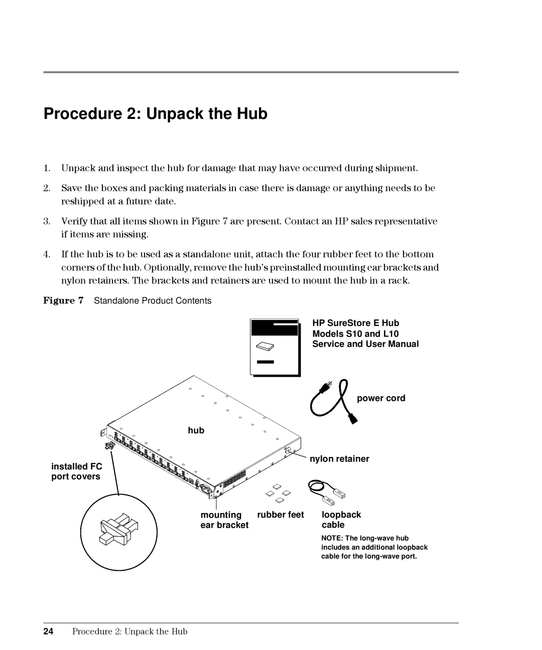 HP L10, Intrusion Prevention System S10 manual Procedure 2 Unpack the Hub, Standalone Product Contents 