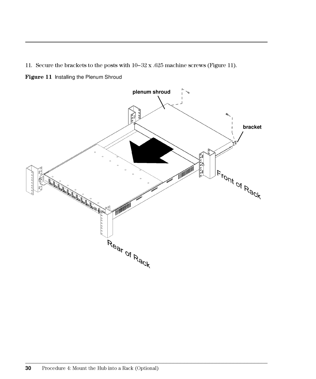 HP L10, Intrusion Prevention System S10 manual Installing the Plenum Shroud, Plenum shroud Bracket 