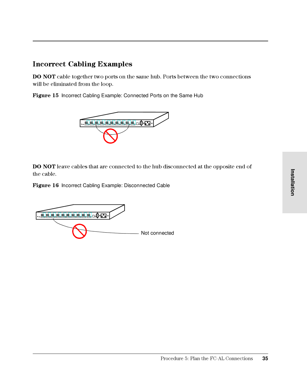 HP Intrusion Prevention System S10 Incorrect Cabling Examples, Incorrect Cabling Example Disconnected Cable Not connected 