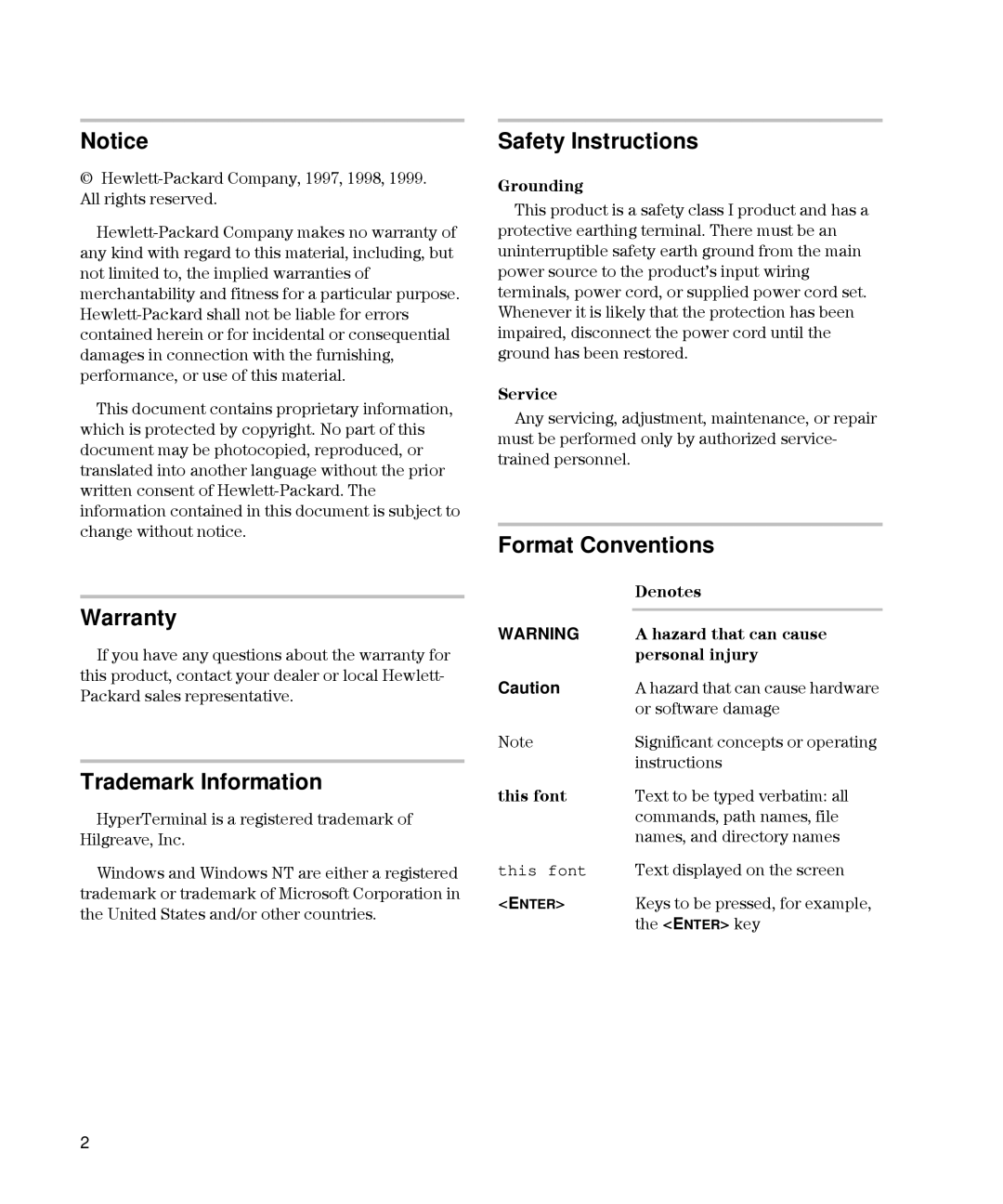 HP L10, Intrusion Prevention System S10 Grounding, Service, Denotes, Hazard that can cause, Personal injury, This font 