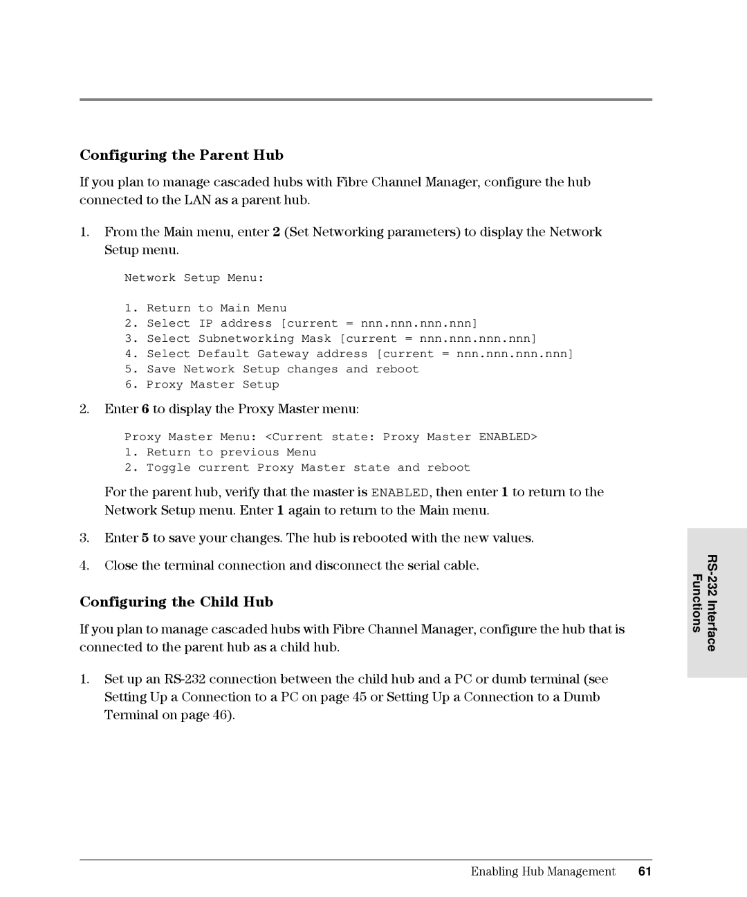 HP Intrusion Prevention System S10, L10 manual Configuring the Parent Hub, Configuring the Child Hub 