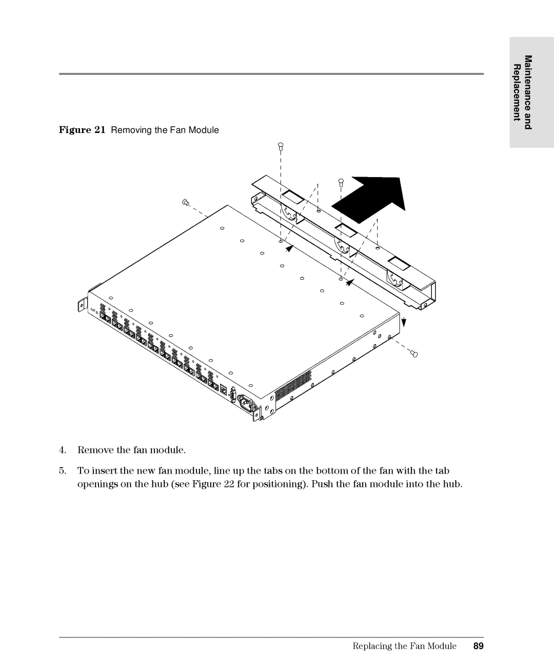 HP Intrusion Prevention System S10, L10 manual Removing the Fan Module 