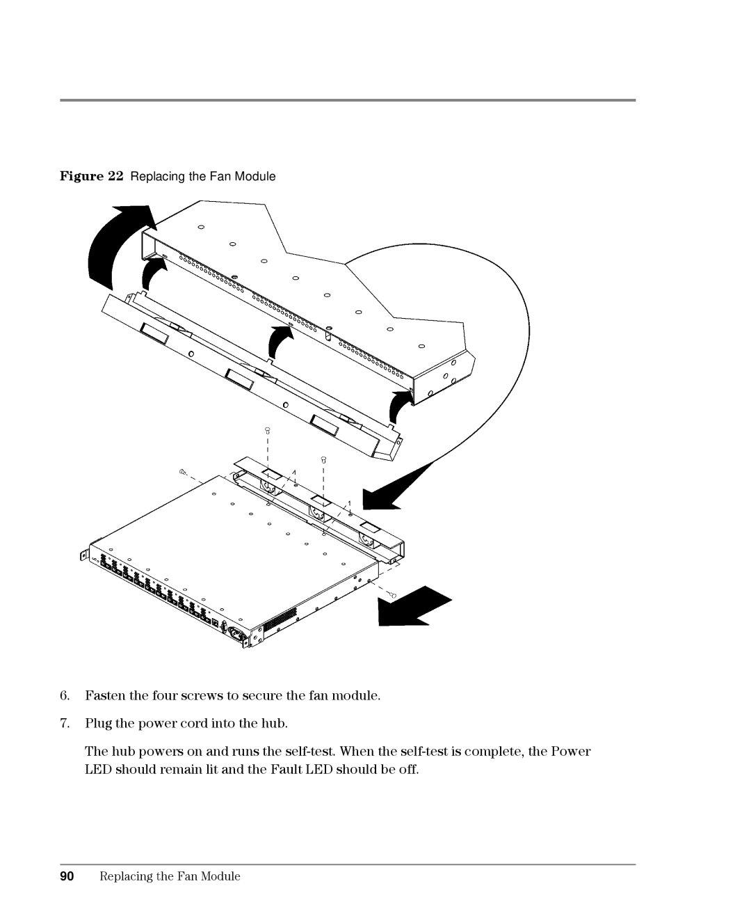 HP L10, Intrusion Prevention System S10 manual Replacing the Fan Module 