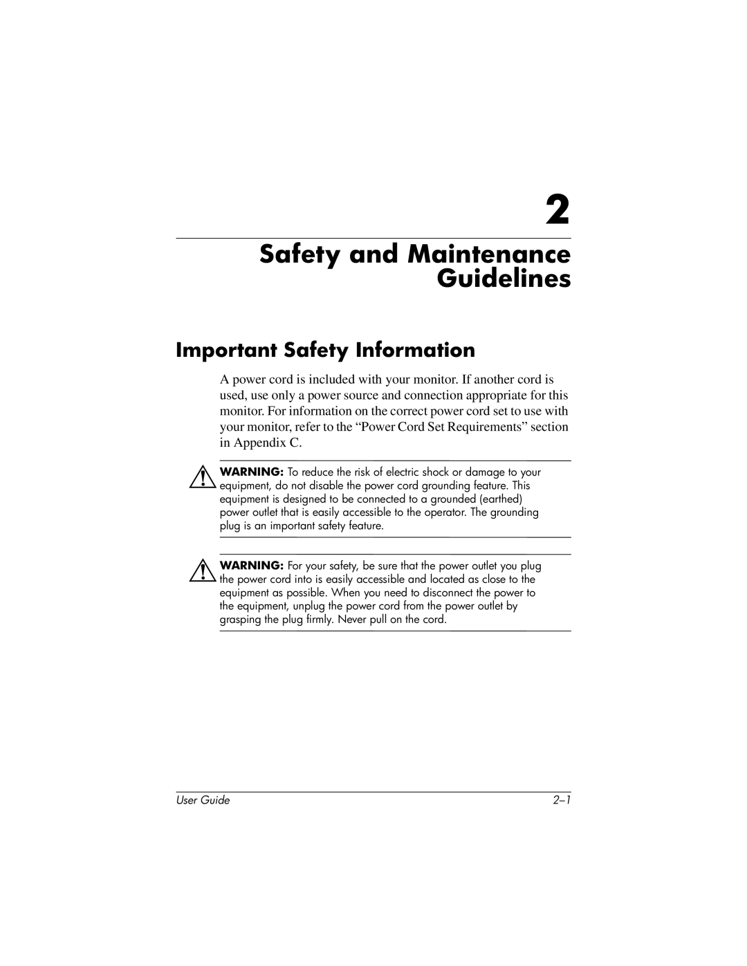 HP L1506 15-inch manual Safety and Maintenance Guidelines, Important Safety Information 