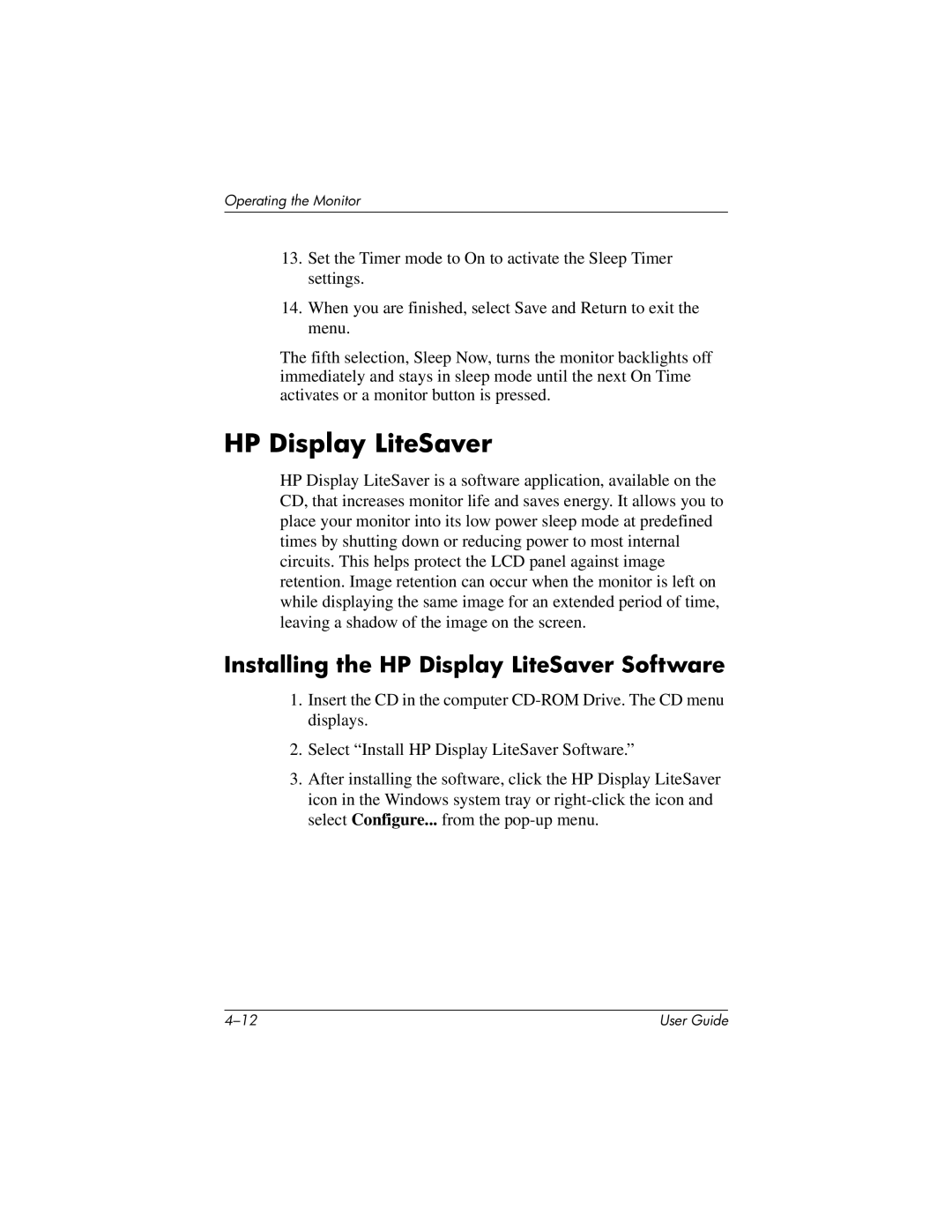 HP L1506 15-inch manual Installing the HP Display LiteSaver Software 