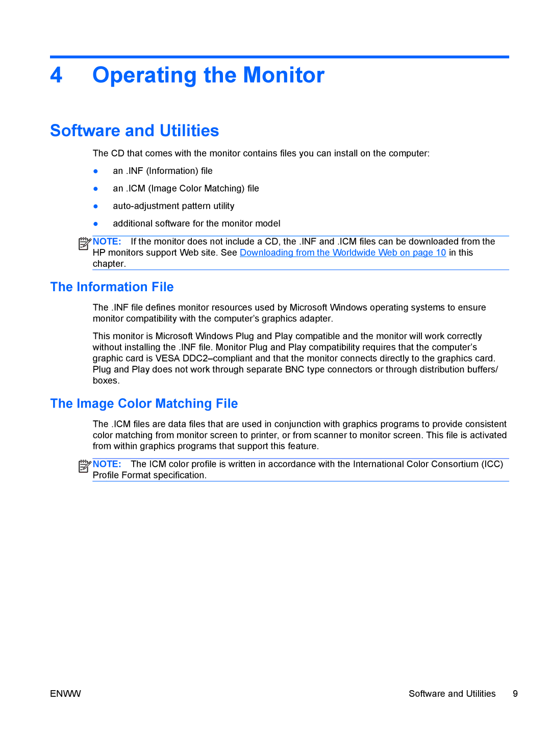 HP L1506x 15-inch Non-Touch Operating the Monitor, Software and Utilities, Information File, Image Color Matching File 