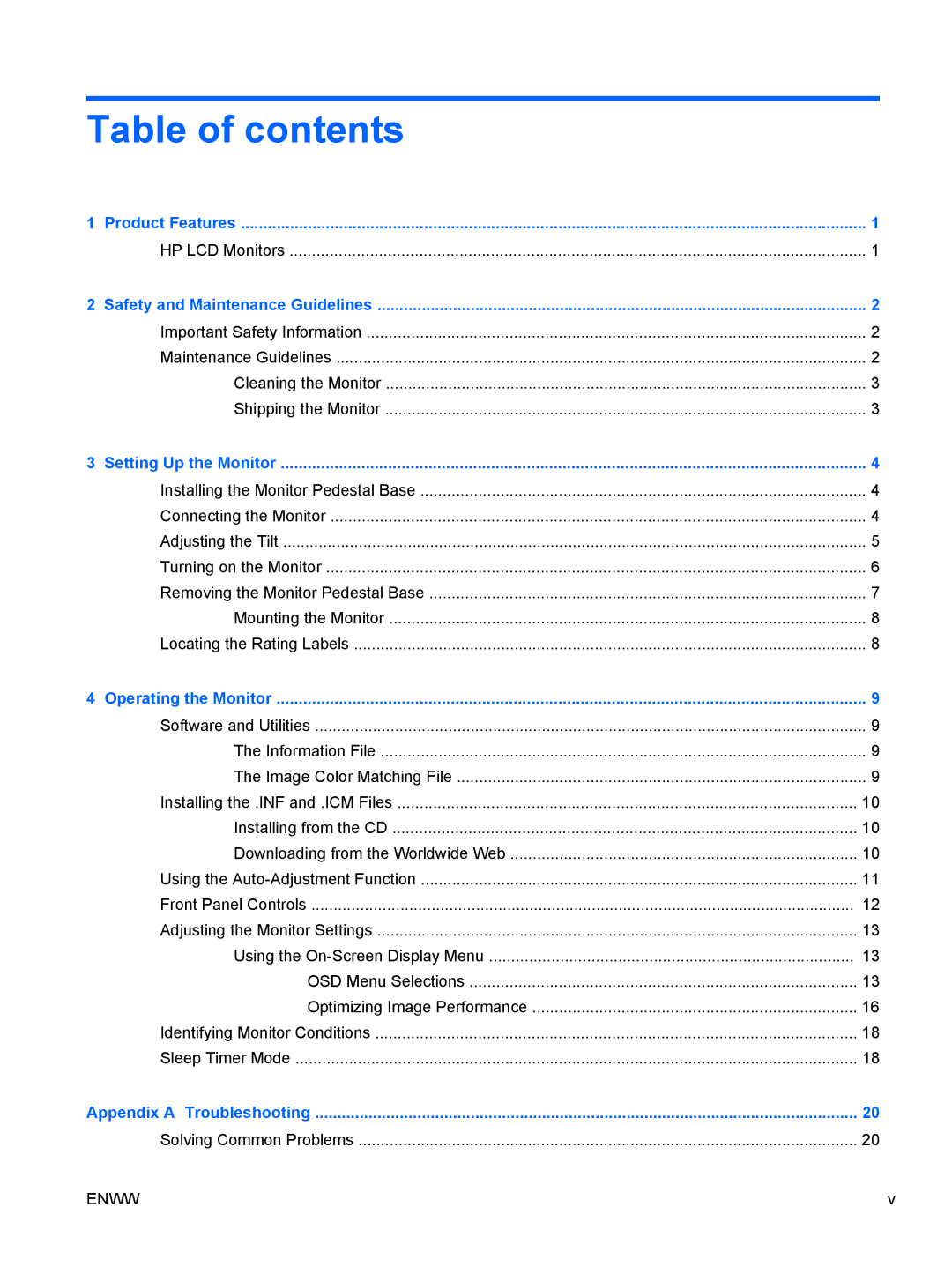 HP L1506x 15-inch Non-Touch manual Table of contents 