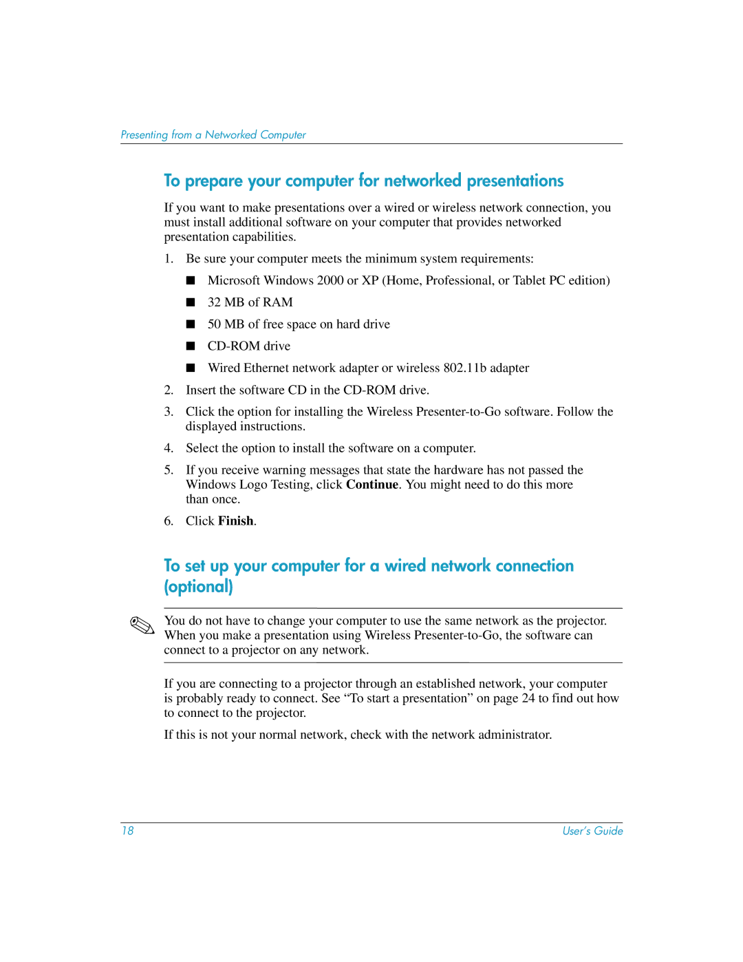 HP L1581A manual To prepare your computer for networked presentations 