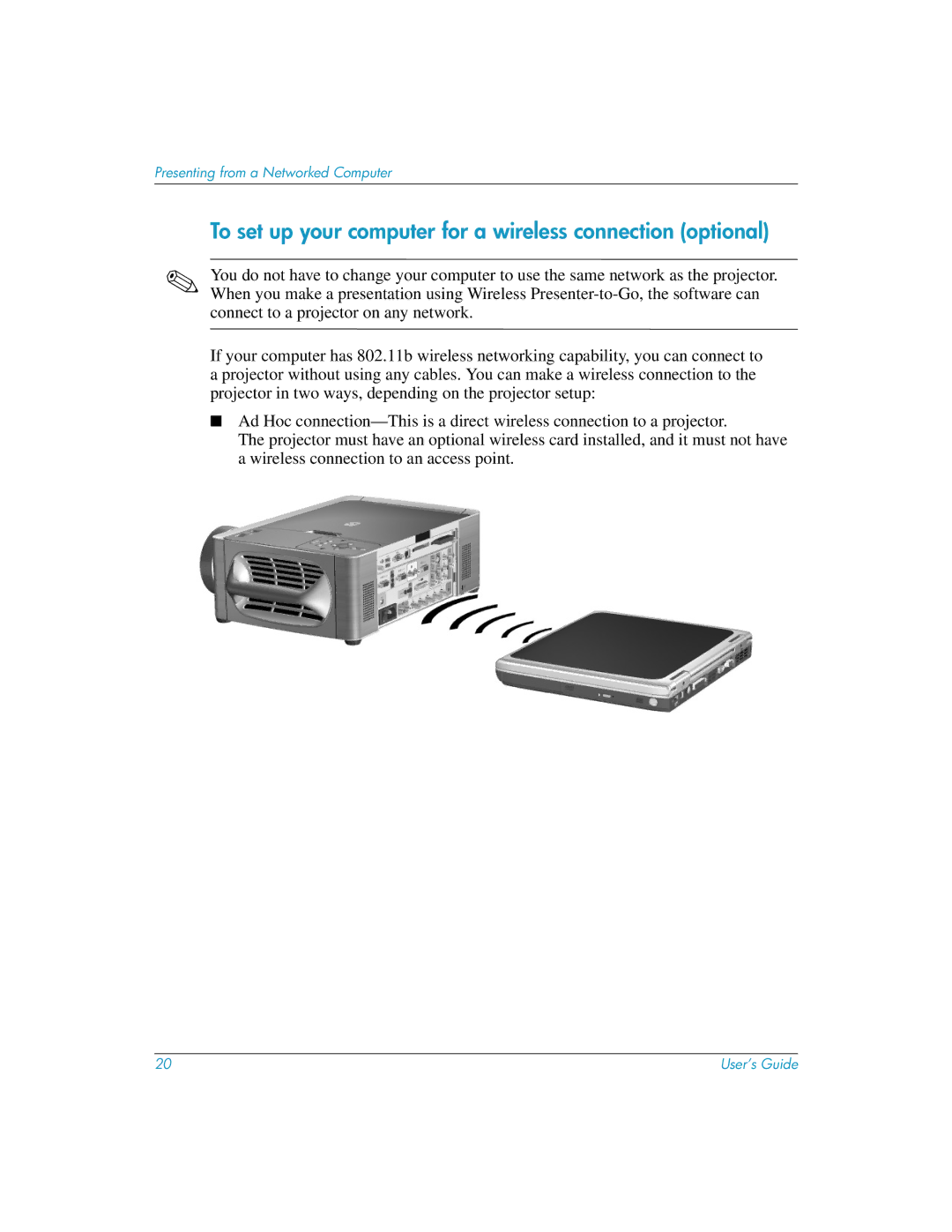 HP L1581A manual To set up your computer for a wireless connection optional 