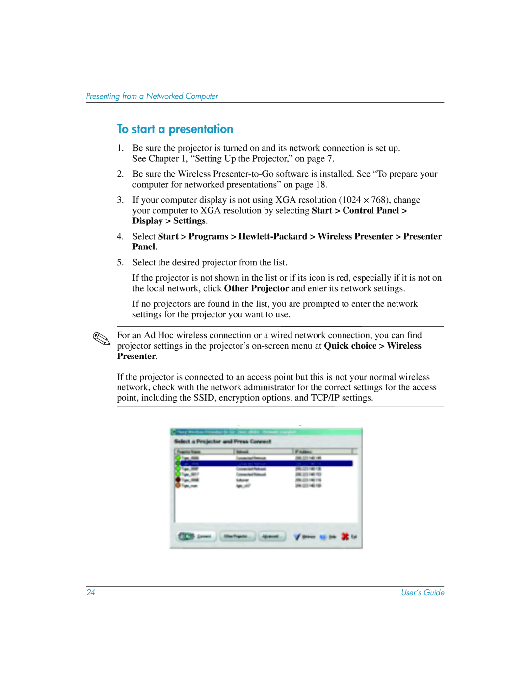 HP L1581A manual To start a presentation 