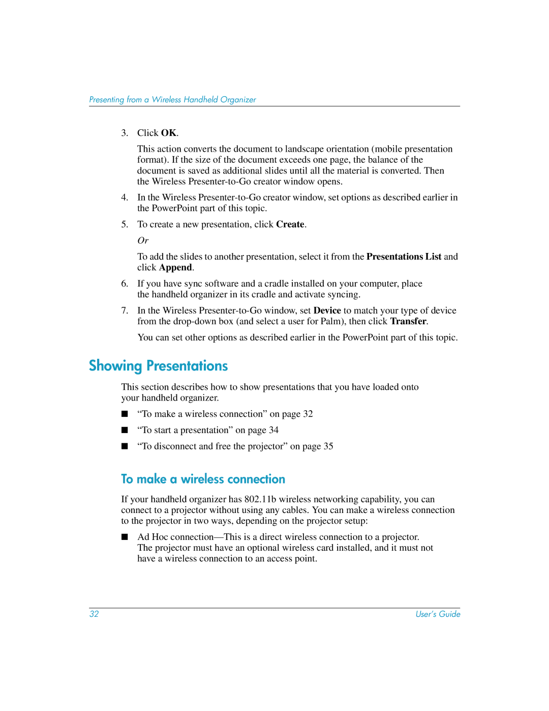 HP L1581A manual Showing Presentations, To make a wireless connection 