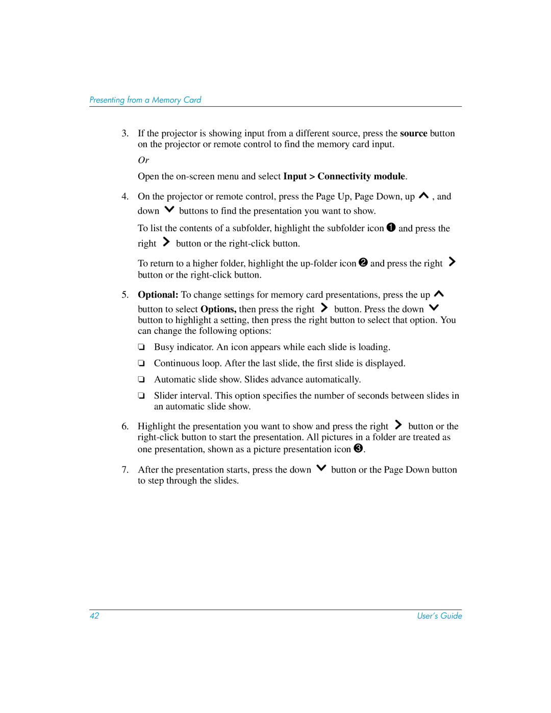 HP L1581A manual Presenting from a Memory Card 