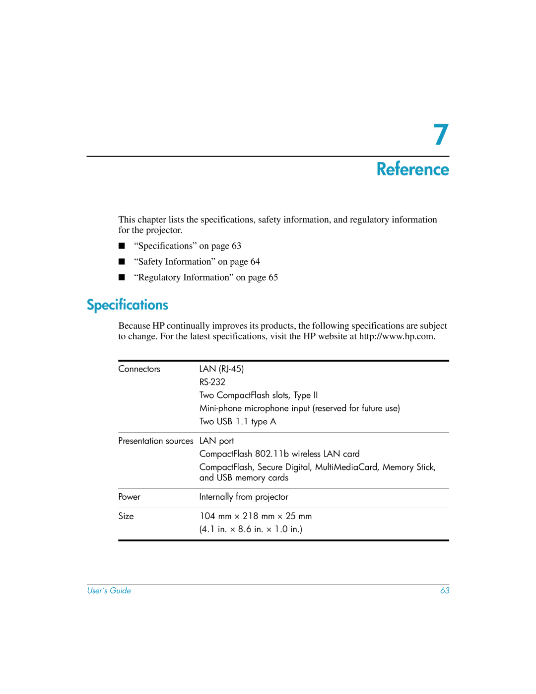 HP L1581A manual Reference, Specifications 