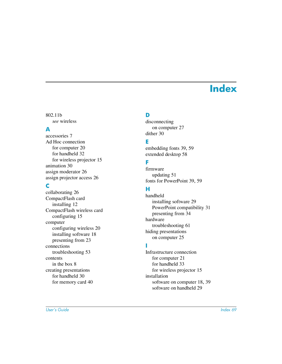 HP L1581A manual Index 