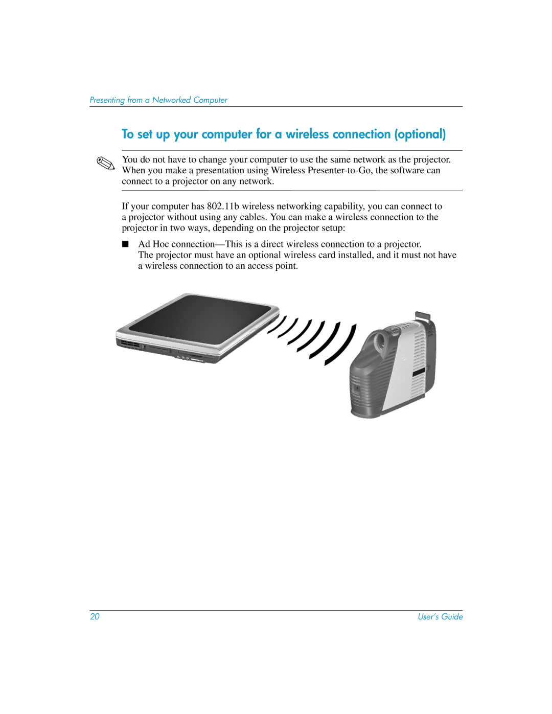 HP L1619A manual To set up your computer for a wireless connection optional 