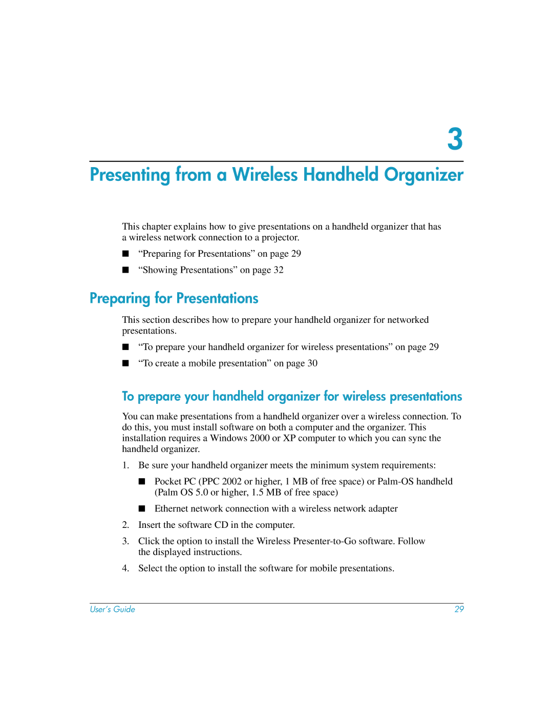 HP L1619A manual Presenting from a Wireless Handheld Organizer, Preparing for Presentations 