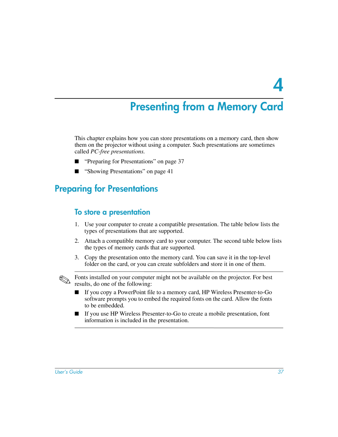 HP L1619A manual Presenting from a Memory Card, To store a presentation 