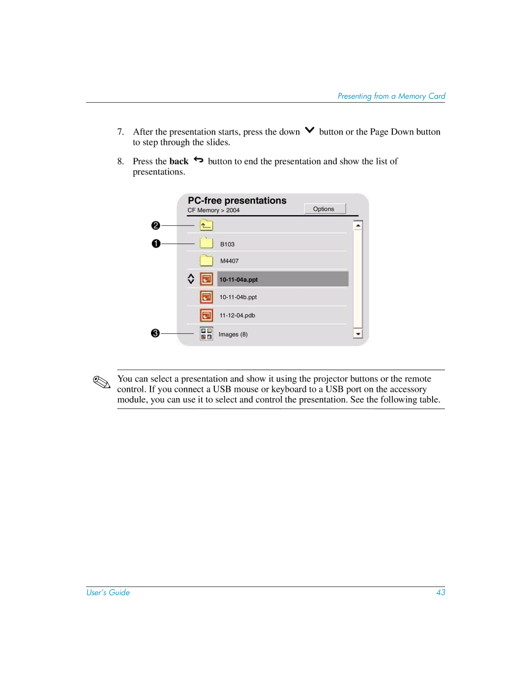 HP L1619A manual PC-free presentations 