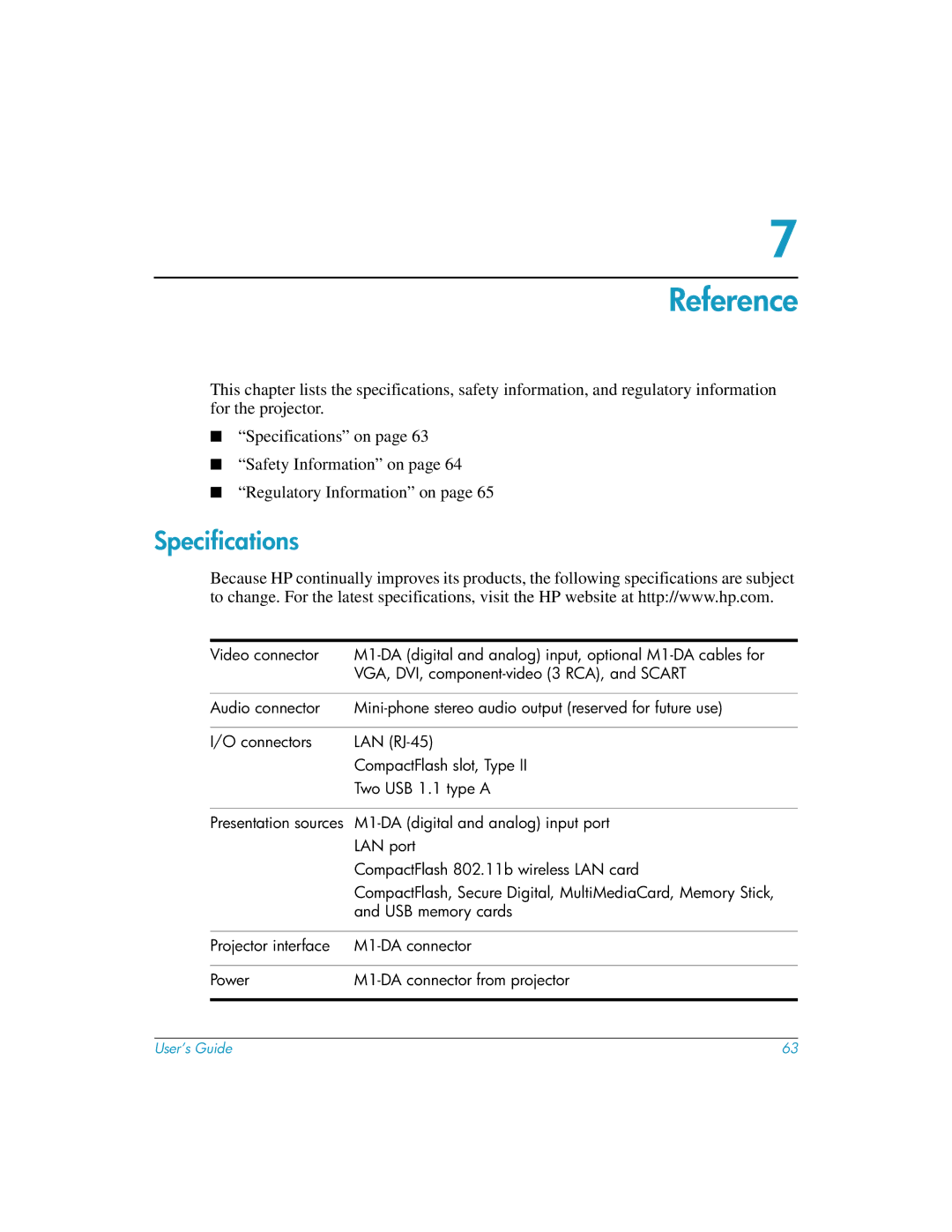 HP L1619A manual Reference, Specifications 