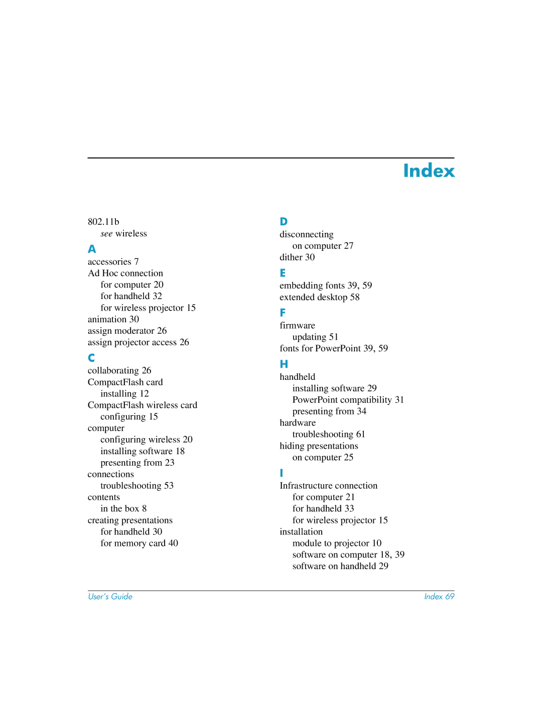 HP L1619A manual Index 