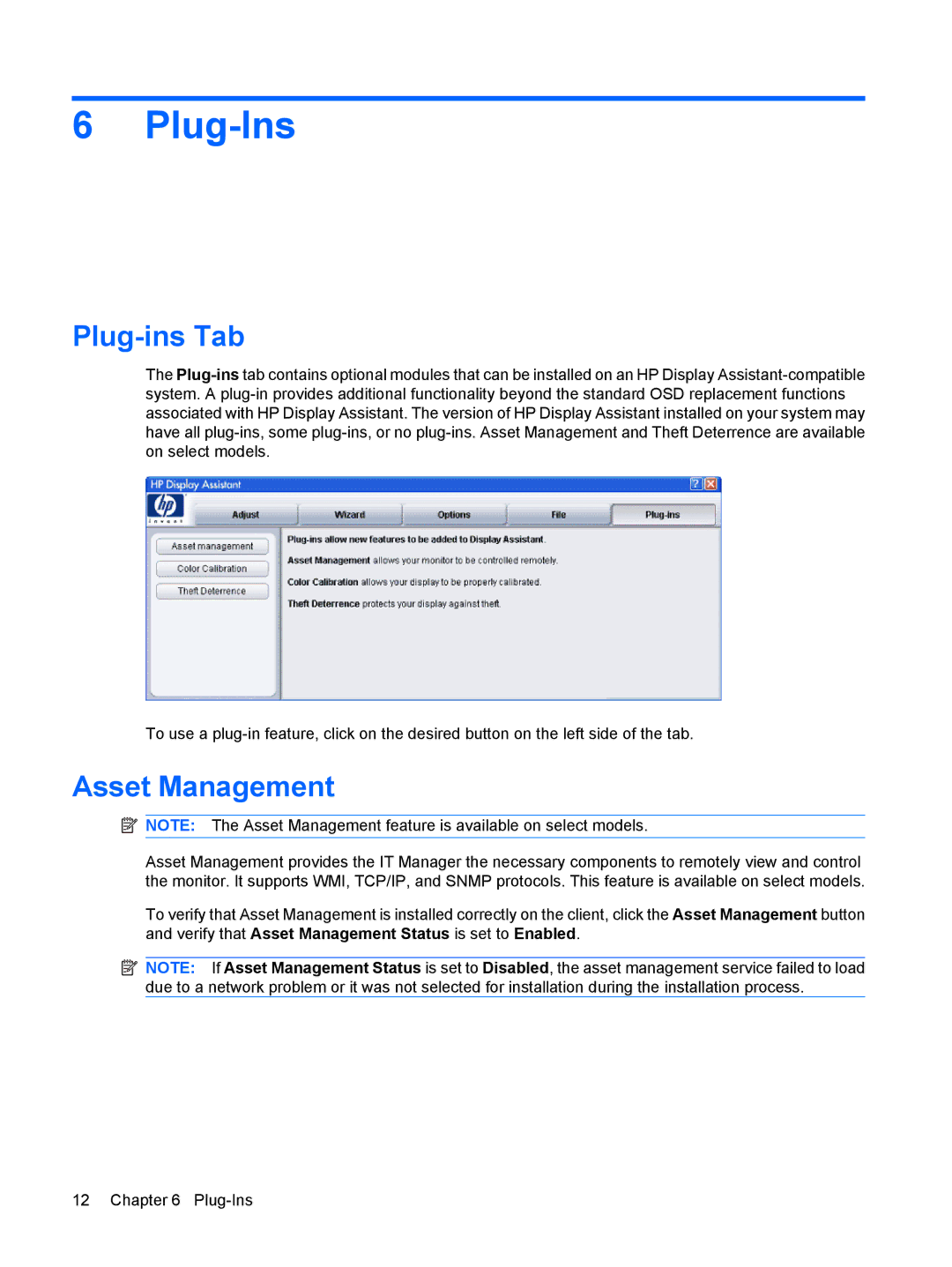 HP L1906 19-inch manual Plug-Ins, Plug-ins Tab, Asset Management 