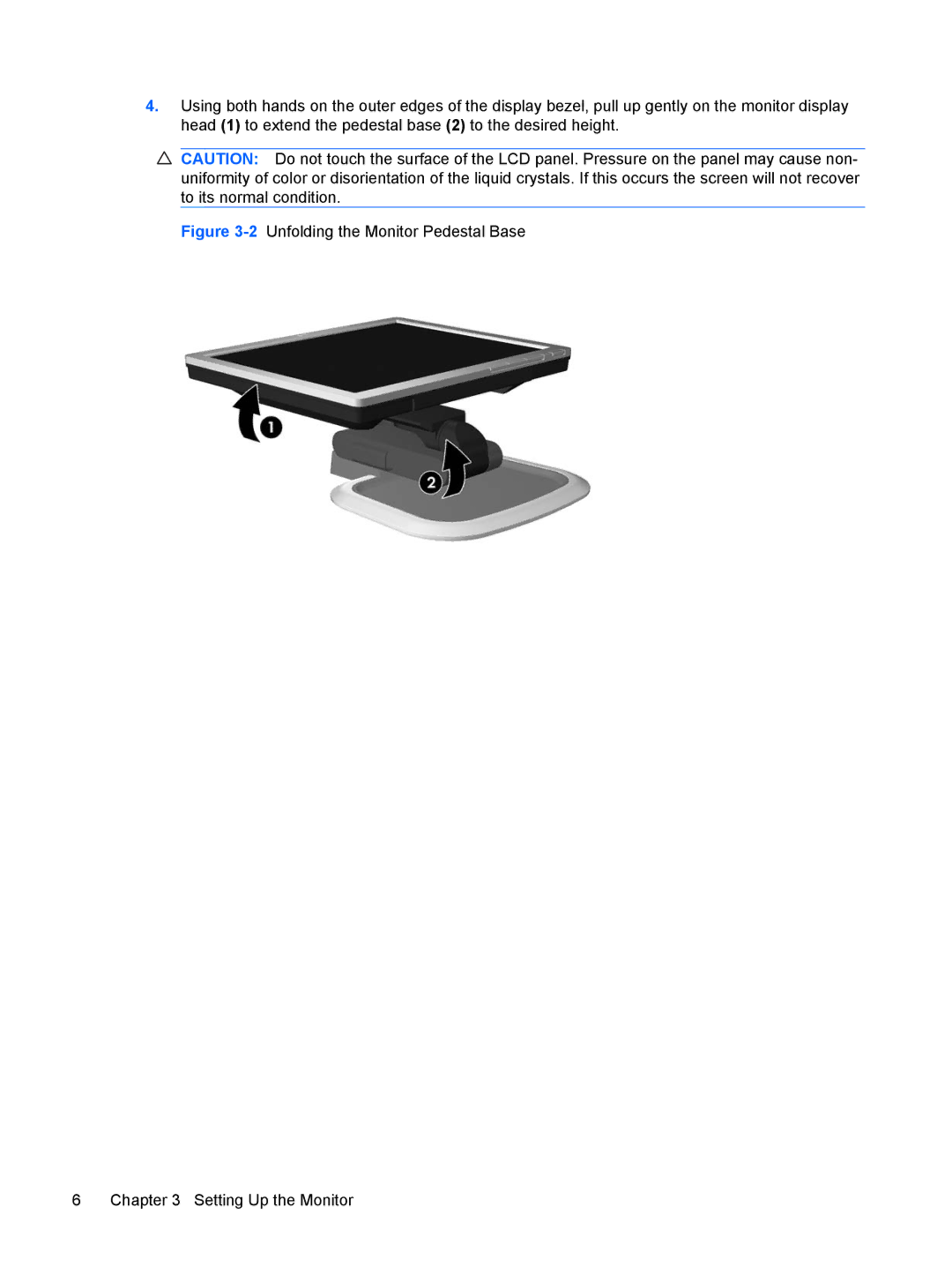 HP L1908w 19-inch manual 2Unfolding the Monitor Pedestal Base Setting Up the Monitor 