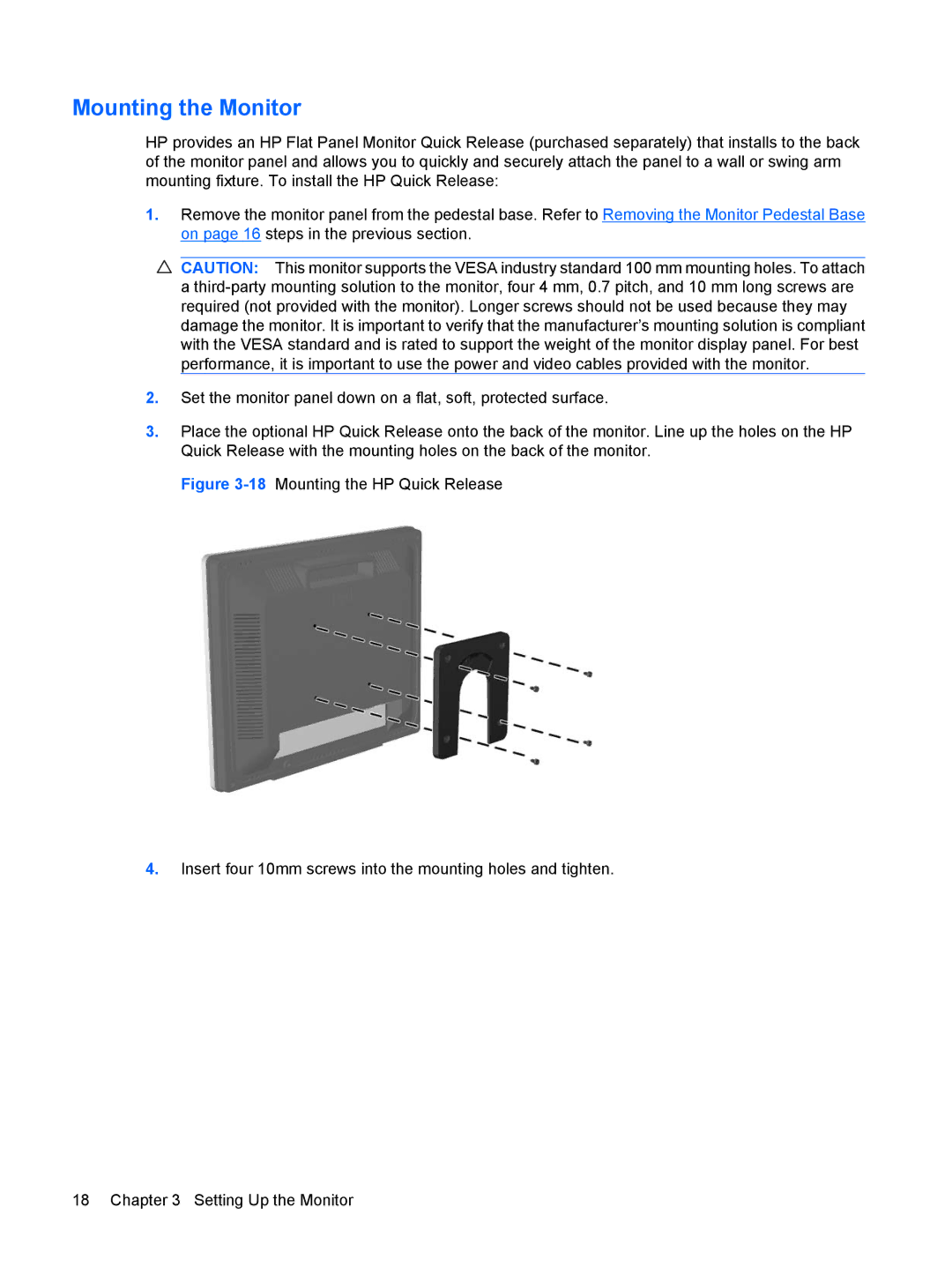 HP L1908w 19-inch manual Mounting the Monitor 