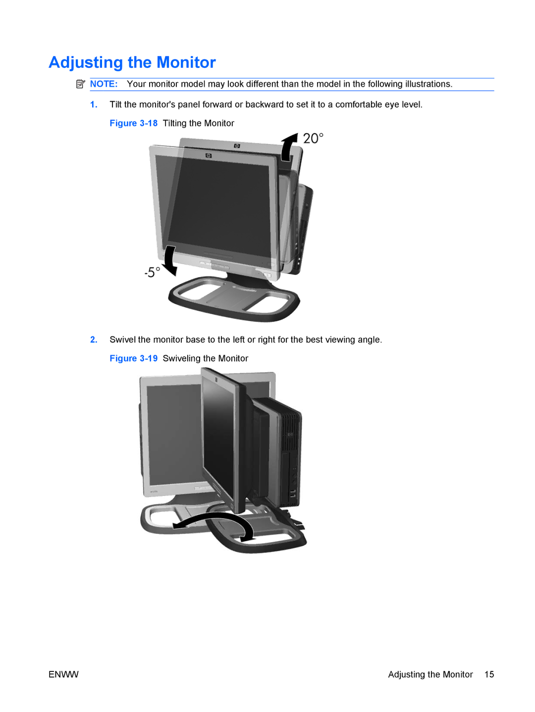 HP LE1911I, L1910I manual Adjusting the Monitor 