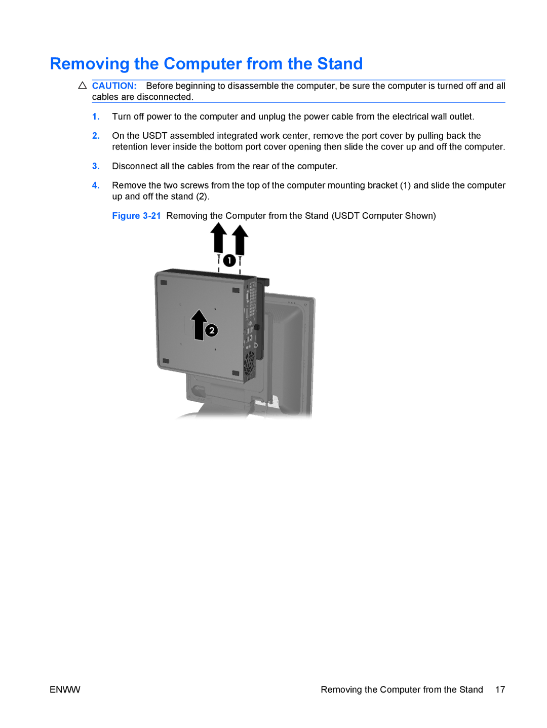 HP LE1911I, L1910I manual 21Removing the Computer from the Stand Usdt Computer Shown 