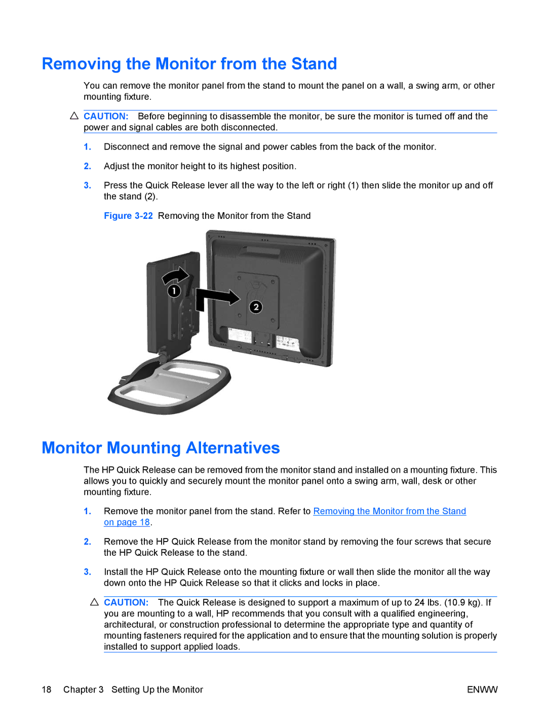 HP L1910I, LE1911I manual Removing the Monitor from the Stand, Monitor Mounting Alternatives 