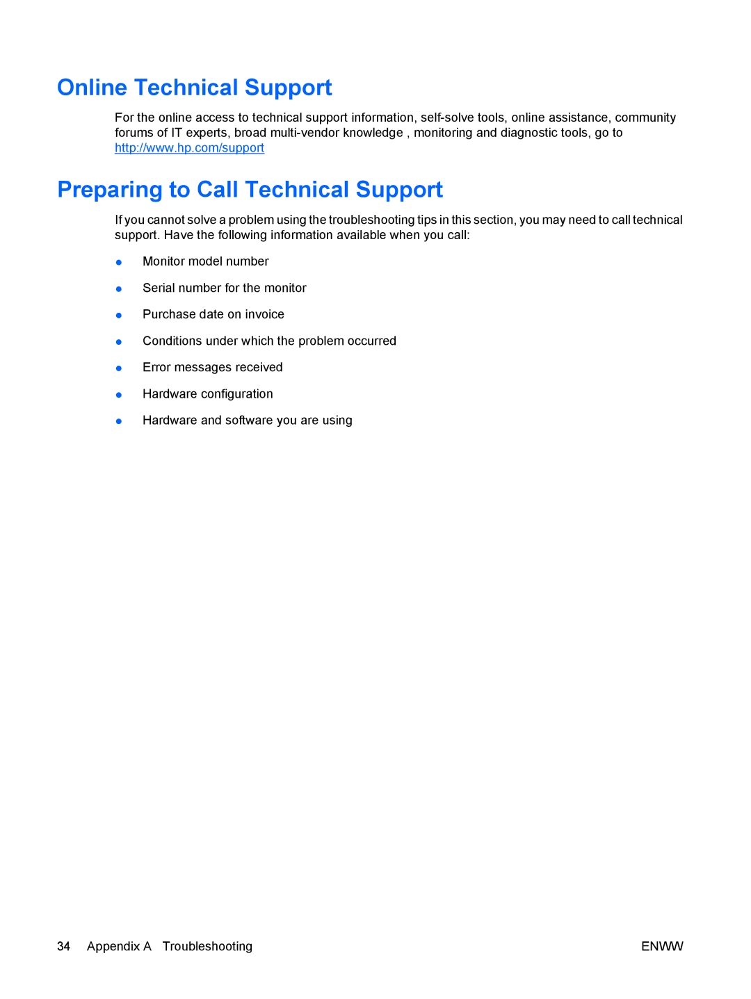 HP L1910I, LE1911I manual Online Technical Support Preparing to Call Technical Support 